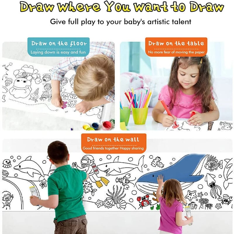 12/6/3M bērnu zīmēšanas rullītis, DIY Graffiti rullītis, krāsains aizpildīšanas papīrs, gleznojums, krāsojošs papīra rullītis bērnu izglītojošām rotaļlietām