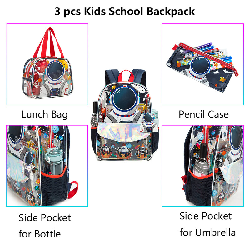 Prozirne školske torbe s uzorkom svemira astronauta za dječake Kawaii ruksak s pernicom za ručak Školski ruksak za malu djecu