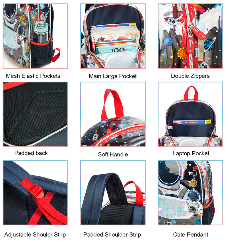 Prozirne školske torbe s uzorkom svemira astronauta za dječake Kawaii ruksak s pernicom za ručak Školski ruksak za malu djecu