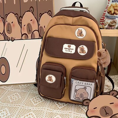 Сладка ученическа чанта Capybara с голям капацитет, регулируема презрамка, универсална раница, водоустойчива компютърна чанта за ученик