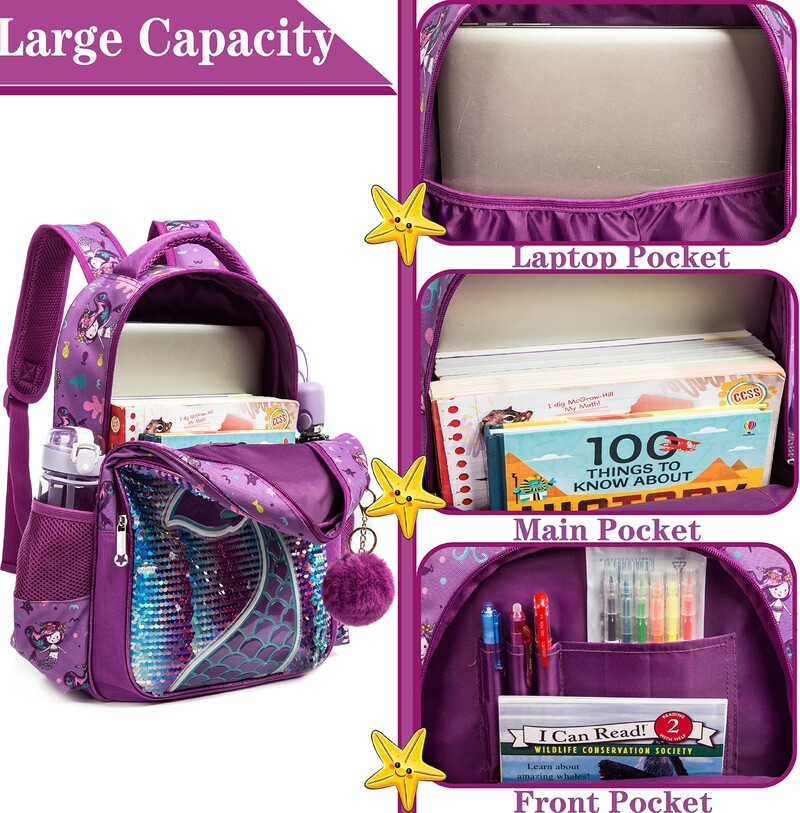 Seljakott tüdrukutele Gliter Sequin Seljakotid põhikooli kott koos söögikarbiga lasteaiaõpilastele