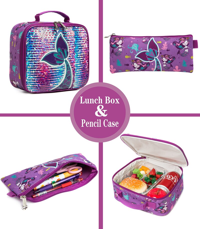 Seljakott tüdrukutele Gliter Sequin Seljakotid põhikooli kott koos söögikarbiga lasteaiaõpilastele