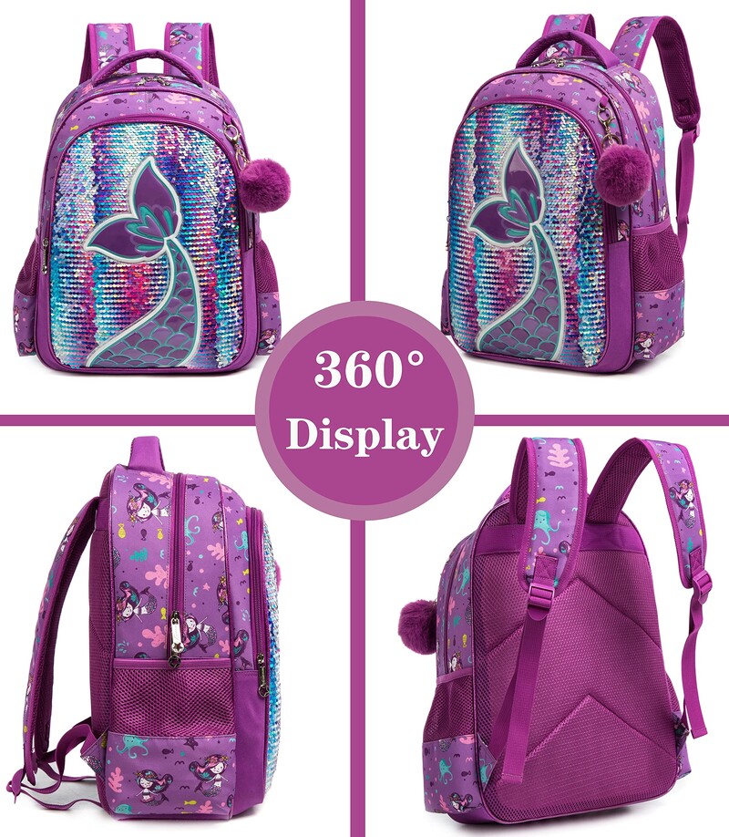Seljakott tüdrukutele Gliter Sequin Seljakotid põhikooli kott koos söögikarbiga lasteaiaõpilastele