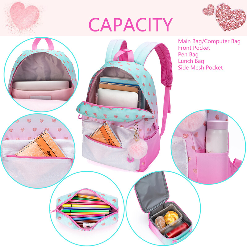 Nový roztomilý batoh s horúcou razbou, taška na notebook, dievčenský batoh s taškou na obed a pero na školský piknik