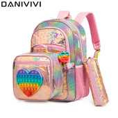 Mochile cu rucsac de școală pentru fete Cute Love pentru genți de școală elementară cu cutie de prânz Set de rucsac roz pentru fete 6-8 ani