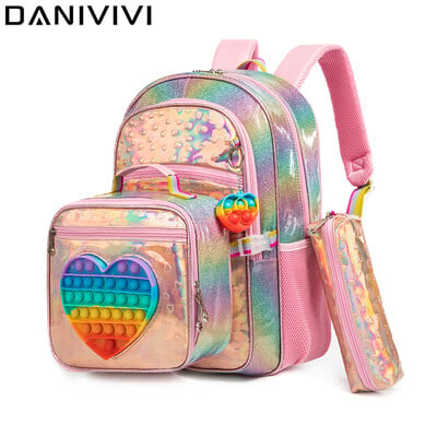 Novi školski ruksak Cute Love za djevojčice mochilas za osnovnu školu, torbe s kutijom za užinu Dječji ružičasti set ruksaka za djevojčice od 6 do 8 godina