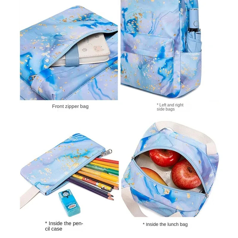 3бр. Ученически чанти за тийнейджъри Момичета Ученическа раница Сладка чанта за книги Водоустойчив комплект ученическа чанта с чанта за обяд Калъф за моливи