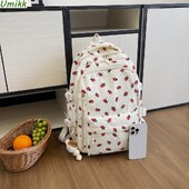 2024 Strawberry Pattern Sweet College Ученическа чанта Corduroy Студентски раници Ежедневна раница с множество джобове Раница с голям капацитет