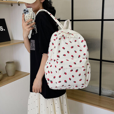 2024 Strawberry Pattern Sweet College Ученическа чанта Corduroy Студентски раници Ежедневна раница с множество джобове Раница с голям капацитет