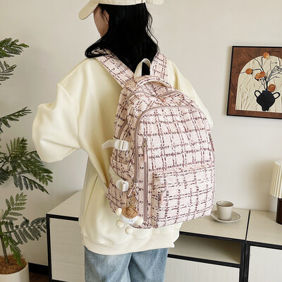 2024 Strawberry Pattern Sweet College Ученическа чанта Corduroy Студентски раници Ежедневна раница с множество джобове Раница с голям капацитет