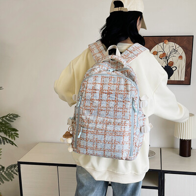 2024 Strawberry Pattern Sweet College Ученическа чанта Corduroy Студентски раници Ежедневна раница с множество джобове Раница с голям капацитет