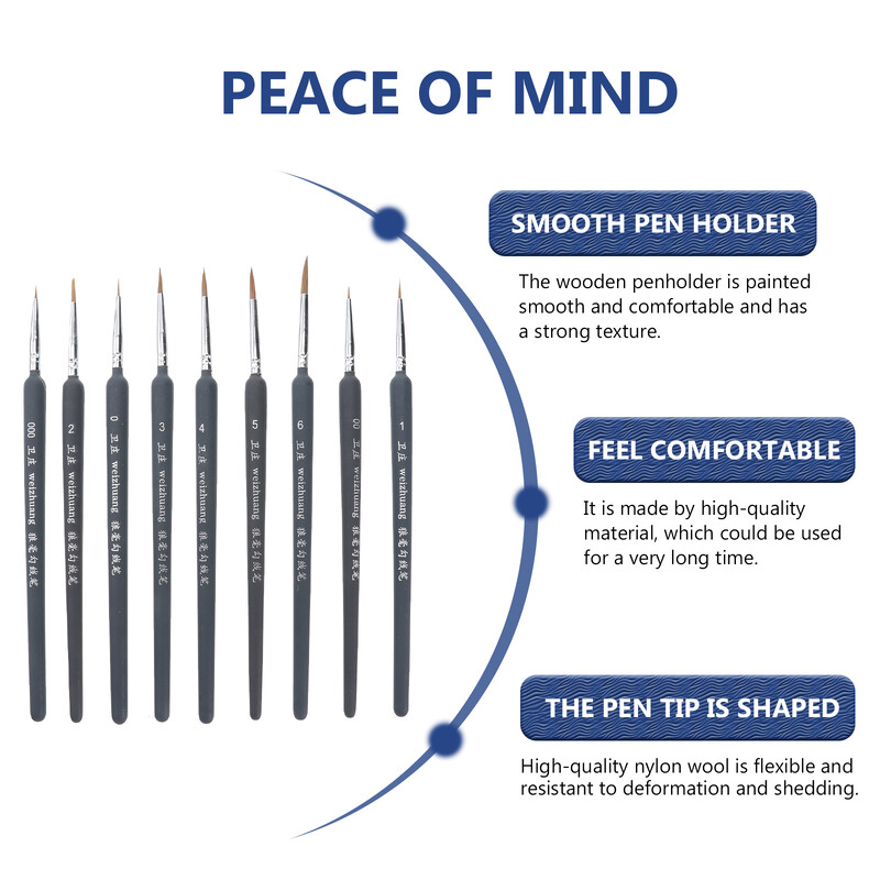 9 tk Detailvärvipintsel Peen detailne miniatuurne pealislakk puidust bambusest maalimine, lastetöö