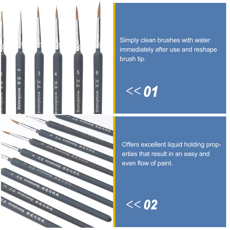 9 tk Detailvärvipintsel Peen detailne miniatuurne pealislakk puidust bambusest maalimine, lastetöö