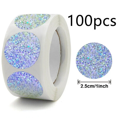 100/500 τμχ Στρογγυλό λέιζερ χρυσό γυαλιστερό διακοσμητικό αυτοκόλλητο Ετικέτες Χρώμα Κωδικός Κουκκίδα Ετικέτες Κίτρινο,Μαύρο συσκευασία Αυτοκόλλητα λεύκωμα σφράγισης