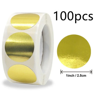 100/500 τμχ Στρογγυλό λέιζερ χρυσό γυαλιστερό διακοσμητικό αυτοκόλλητο Ετικέτες Χρώμα Κωδικός Κουκκίδα Ετικέτες Κίτρινο,Μαύρο συσκευασία Αυτοκόλλητα λεύκωμα σφράγισης