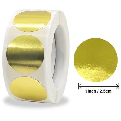 100/500 τμχ Στρογγυλό λέιζερ χρυσό γυαλιστερό διακοσμητικό αυτοκόλλητο Ετικέτες Χρώμα Κωδικός Κουκκίδα Ετικέτες Κίτρινο,Μαύρο συσκευασία Αυτοκόλλητα λεύκωμα σφράγισης