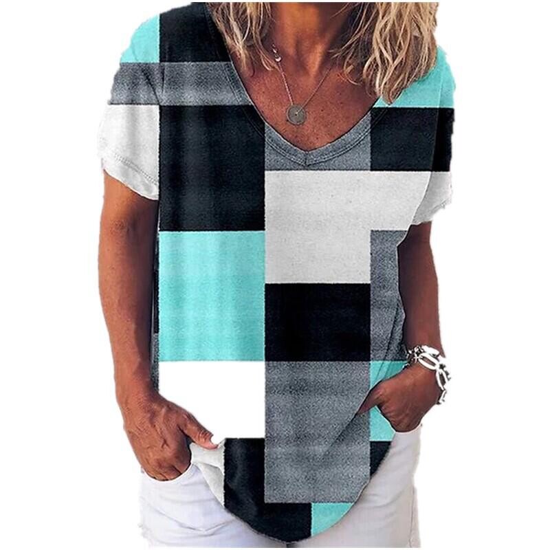 Ar īsām piedurknēm V veida kakla izgriezums, apdrukāts brīvs tops