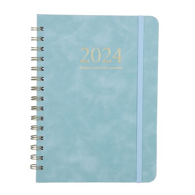 Agenda 2024 Caiet A5 Planificator zilnic săptămânal Cartea spirală Obiective lunare Programe de obiceiuri Papetarie Rechizite școlare de birou