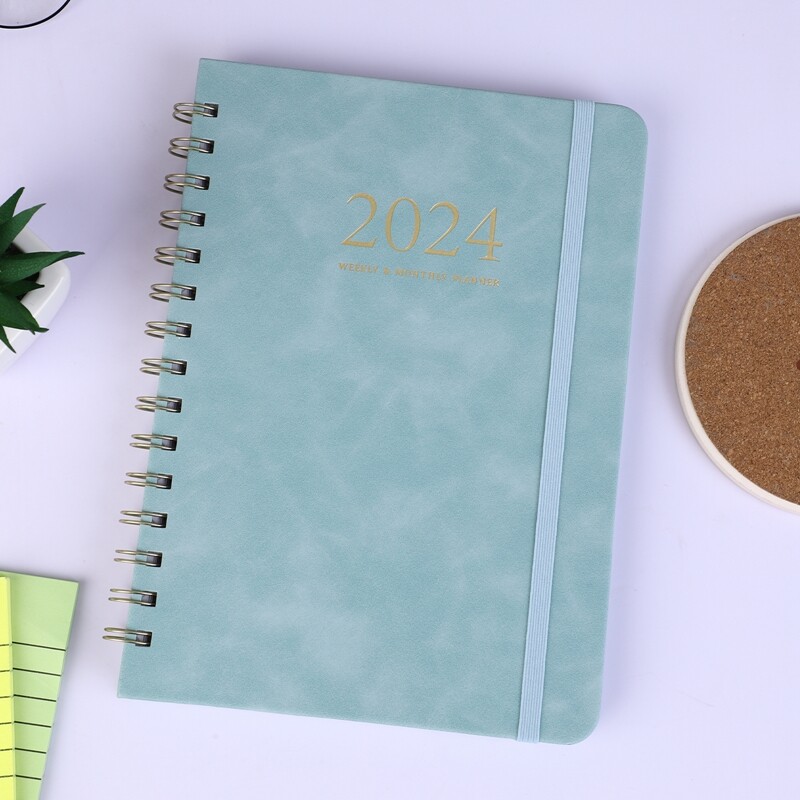 Agenda 2024 Caiet A5 Planificator zilnic săptămânal Cartea spirală Obiective lunare Programe de obiceiuri Papetarie Rechizite școlare de birou
