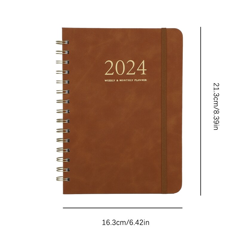 Agenda 2024 Caiet A5 Planificator zilnic săptămânal Cartea spirală Obiective lunare Programe de obiceiuri Papetarie Rechizite școlare de birou