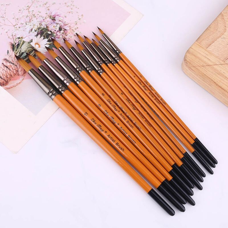 12 τμχ Επαγγελματικές βούρτσες ζωγραφικής Nylon Hair Artist Ακουαρέλα ακρυλικό πινέλο γκουάς Fine Tip Χαρτικά