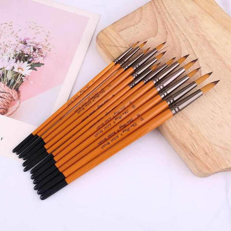 12 τμχ Επαγγελματικές βούρτσες ζωγραφικής Nylon Hair Artist Ακουαρέλα ακρυλικό πινέλο γκουάς Fine Tip Χαρτικά