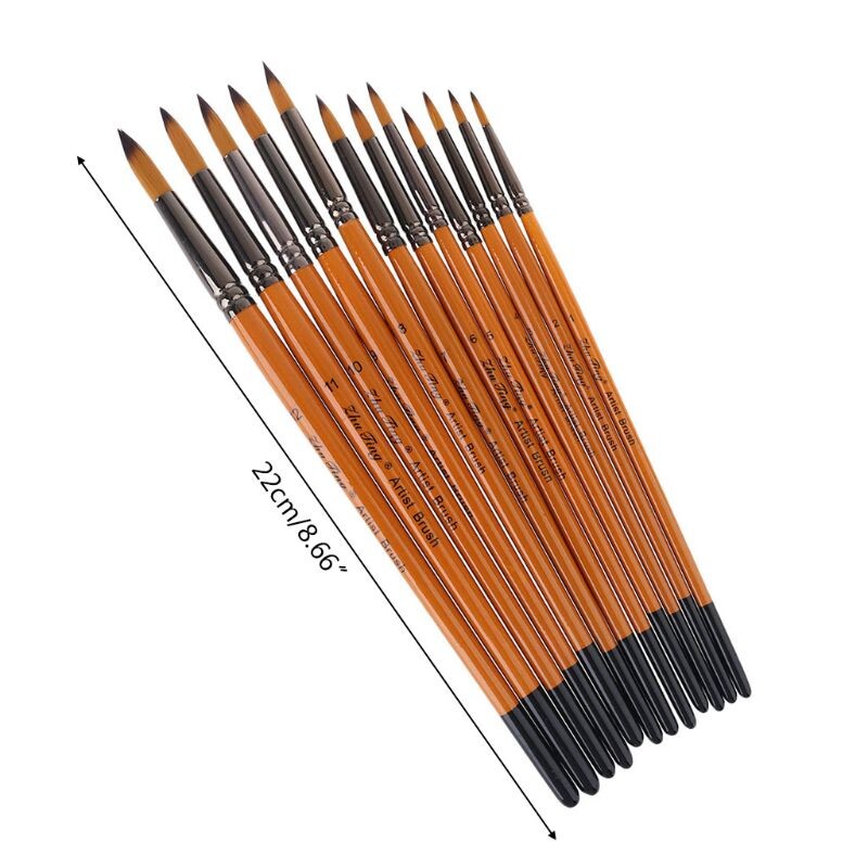 12 τμχ Επαγγελματικές βούρτσες ζωγραφικής Nylon Hair Artist Ακουαρέλα ακρυλικό πινέλο γκουάς Fine Tip Χαρτικά