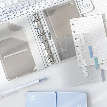 44 листа Мини бележник Ins Simplicity White Blue Journal 6 Ring Loose Leaf Scrapbook Journal Преносим джобен планер Ученик