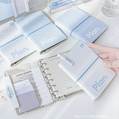 44 листа Мини бележник Ins Simplicity White Blue Journal 6 Ring Loose Leaf Scrapbook Journal Преносим джобен планер Ученик