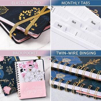 Διπλό σύρμα 180° Lay-Flat Thick Paper 2024-2025 Planner Academic Planner Weekly and Monthly Planner Monthly Tabs Inner