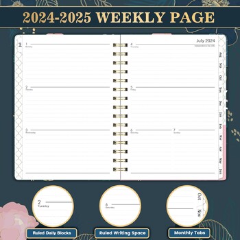 Διπλό σύρμα 180° Lay-Flat Thick Paper 2024-2025 Planner Academic Planner Weekly and Monthly Planner Monthly Tabs Inner