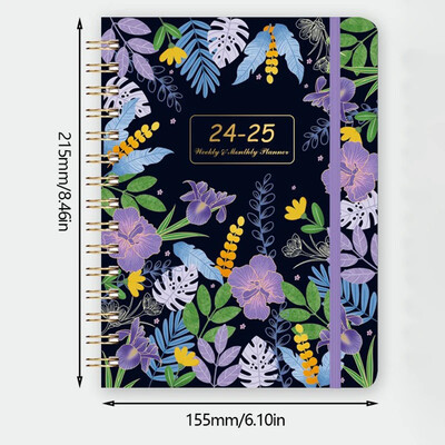 Kahe traadiga köitmine 180° kihiline paks paber 2024–2025 Planner Akadeemiline plaanija Nädala ja kuu plaanija Kuu vahekaardid sisemine