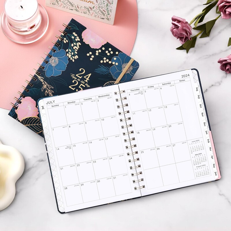 Kahe traadiga köitmine 180° kihiline paks paber 2024–2025 Planner Akadeemiline plaanija Nädala ja kuu plaanija Kuu vahekaardid sisemine