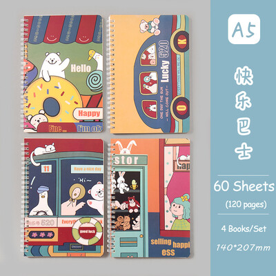 4 raamatut/komplekt A5 spiraalvoodriga sülearvuti Kvaliteetsed Kawaii Korea kirjatarbed armsad koolitarbed õpilastele