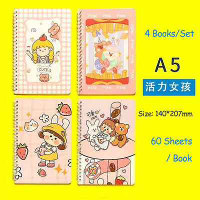 4 raamatut/komplekt A5 spiraalvoodriga sülearvuti Kvaliteetsed Kawaii Korea kirjatarbed armsad koolitarbed õpilastele
