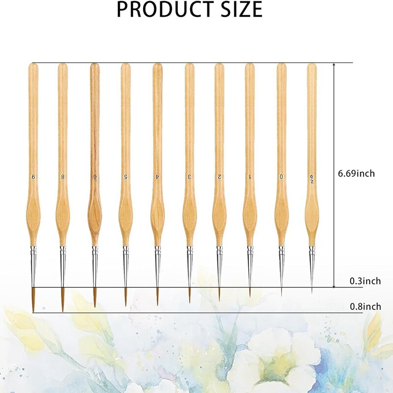 Detailpintslite komplekt, 10 pintslit akrüüli, akvarelli, näo, küünte, skaalamudelite maalimise, joonte joonistamise jaoks