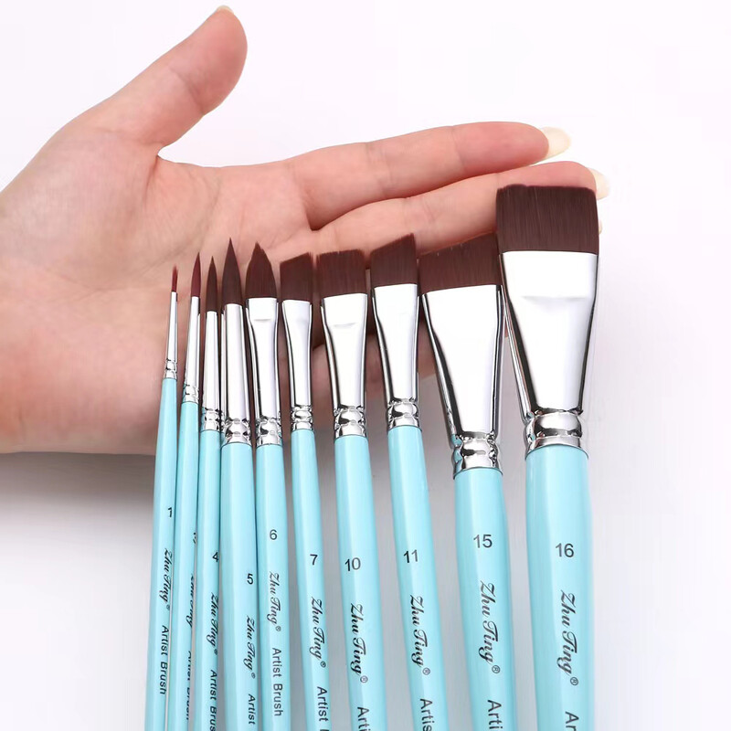 17 tk näovärvi pintslid Kvaliteetne Sky Blue Artist akvarellmaali meigipintslite komplekt lastele