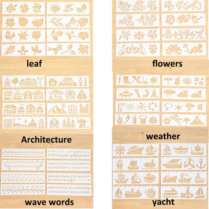 8 бр./компл. Многофункционална куха дантелена линийка Дъска за рисуване Мухъл Шаблон за рисуване Инструмент за декорация