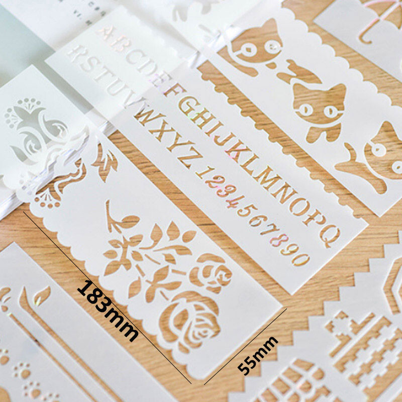 8 бр./компл. Многофункционална куха дантелена линийка Дъска за рисуване Мухъл Шаблон за рисуване Инструмент за декорация