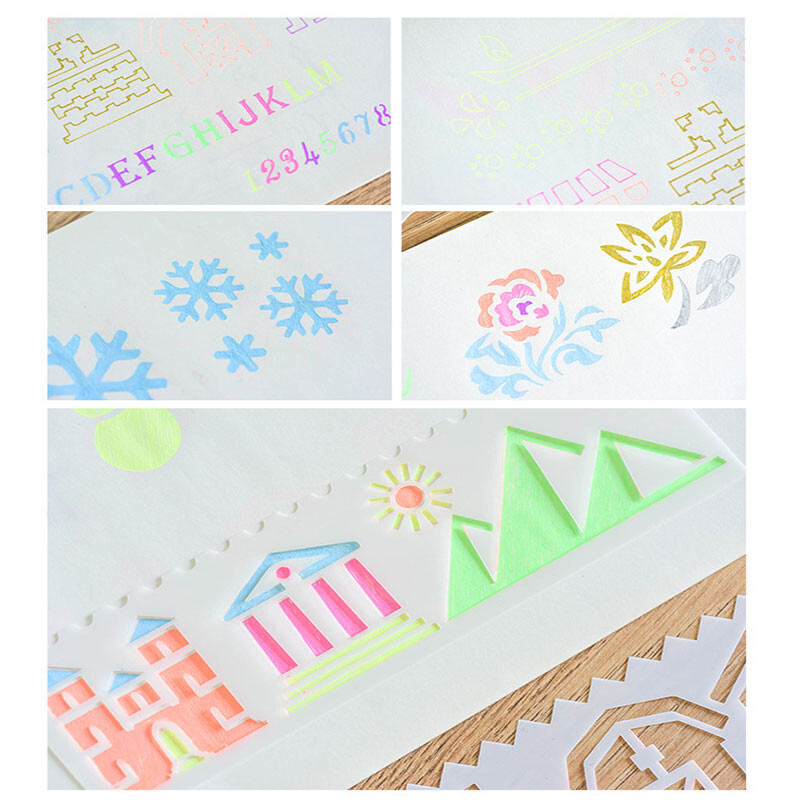 8 бр./компл. Многофункционална куха дантелена линийка Дъска за рисуване Мухъл Шаблон за рисуване Инструмент за декорация