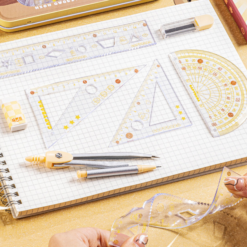 7бр. Сладък многофункционален геометричен комплект с пергел и гумичка за изкуство и математика