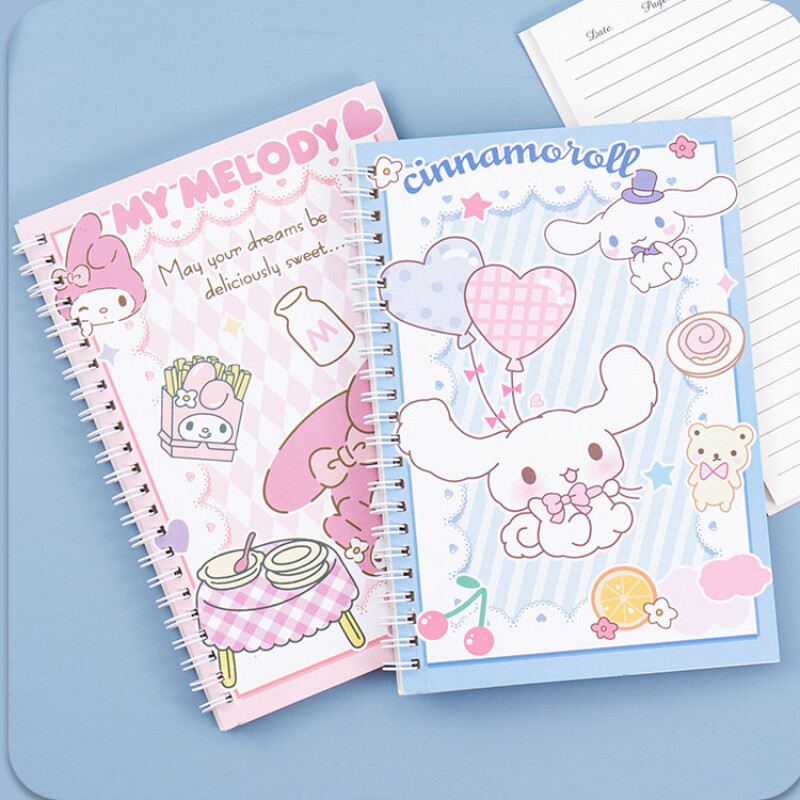 Kawaii Sanrio Kuromi Coil Užrašų knygelė A5 Užrašų knygelė Mergaitėms Mielos Kanceliarinės prekės Cinnamoroll Mokymosi raštinės reikmenys Užrašų knygelės dienoraštis