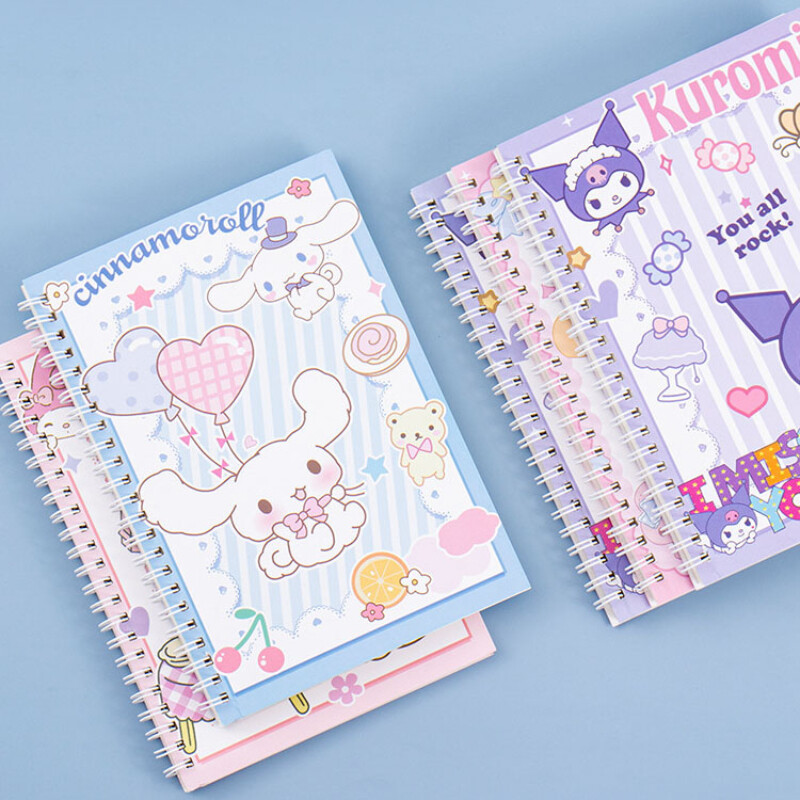 Kawaii Sanrio Kuromi Coil Užrašų knygelė A5 Užrašų knygelė Mergaitėms Mielos Kanceliarinės prekės Cinnamoroll Mokymosi raštinės reikmenys Užrašų knygelės dienoraštis