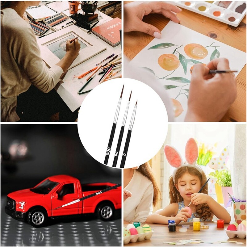 UUS-60 tk detailivärvi pintslid, peene otsaga värvipintsel, 3 suurust 0 00 000 minipisike miniatuurne peen värvipintsel