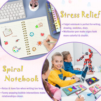 Pop Notebook για παιδιά, Α5 Fidget Girls Diary Journal με 6 πολύχρωμα στυλό, Spiral Journal Γράφοντας Δώρα Σχέδιο Πράγματα Ηλικία 6 8 1