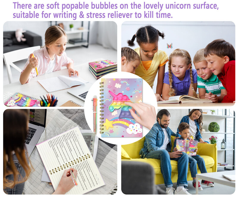 Populiarus užrašų knygelė vaikams, A5 Fidget Girls dienoraščio žurnalas su 6 įvairiaspalviais rašikliais, spiralinis žurnalas Rašymas Piešimas Dovanos Amžius 6 8 1