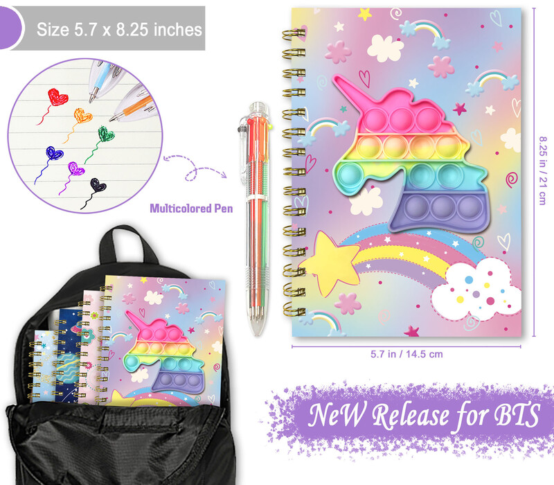 Populiarus užrašų knygelė vaikams, A5 Fidget Girls dienoraščio žurnalas su 6 įvairiaspalviais rašikliais, spiralinis žurnalas Rašymas Piešimas Dovanos Amžius 6 8 1