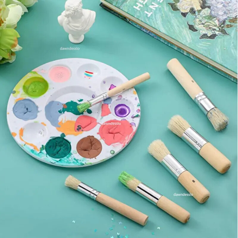 6 tk puidust käepidemega akvarellmaali šabloonpintsel, harjastega akrüülõliga maalimispintslid õpilaste professionaalsed kunstitarbed