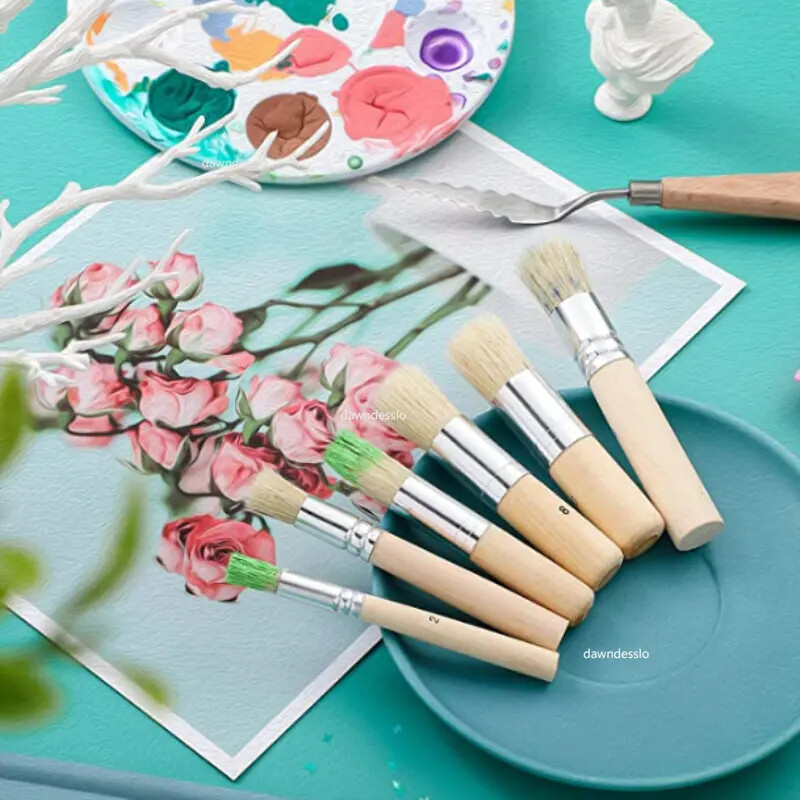 6 tk puidust käepidemega akvarellmaali šabloonpintsel, harjastega akrüülõliga maalimispintslid õpilaste professionaalsed kunstitarbed