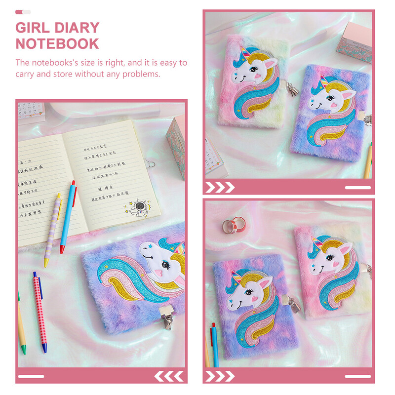 Dāvanu piezīmju grāmatiņa bērniem Meitenes plīša piena pūkaina dienasgrāmata ar slēdzeni meitenēm metāla birojā